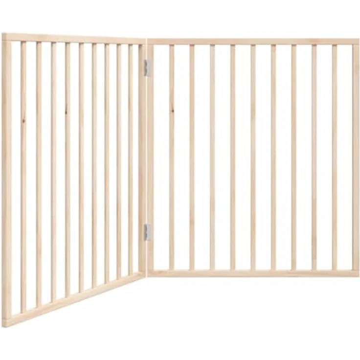 vidaXL Hundetor 3-TLG., Hundegitter Faltbar Pflegeleicht, Schutzgitter für Wohnzimmer Küche Treppe, Haustiertor Türschutzgitter, Pappelholz – Bild 1