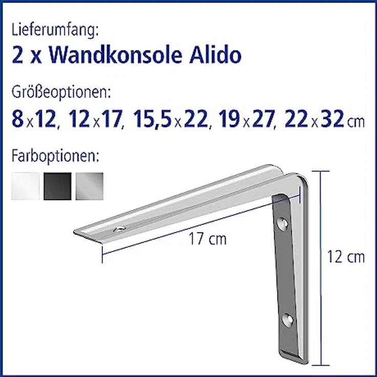 Element System 18133-00136 Regalkonsole Alido-Regalträger - 5 Größen - 3 Farben - 2 Stück-weißaluminium - 120 x 170 mm, 120x170 mm – Bild 3