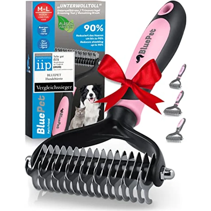 BluePet UnterwollToll Hundebürste & Katzenbürste für langhaar | Unterwollkamm entfernt Unterwolle & Verfilzungen | Massageffekt & Deckhaarschutz | Fellbürste – Bild 1