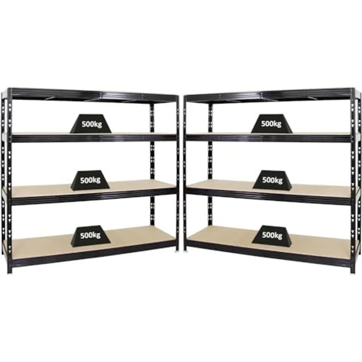 Proregal Schwerlastregal Mega Deal Profi RHINO, Traglast 500 kg pro Boden, 4 höhenverstellbare Böden, Schwarz, H180 x B200 x T60 cm – Bild 1