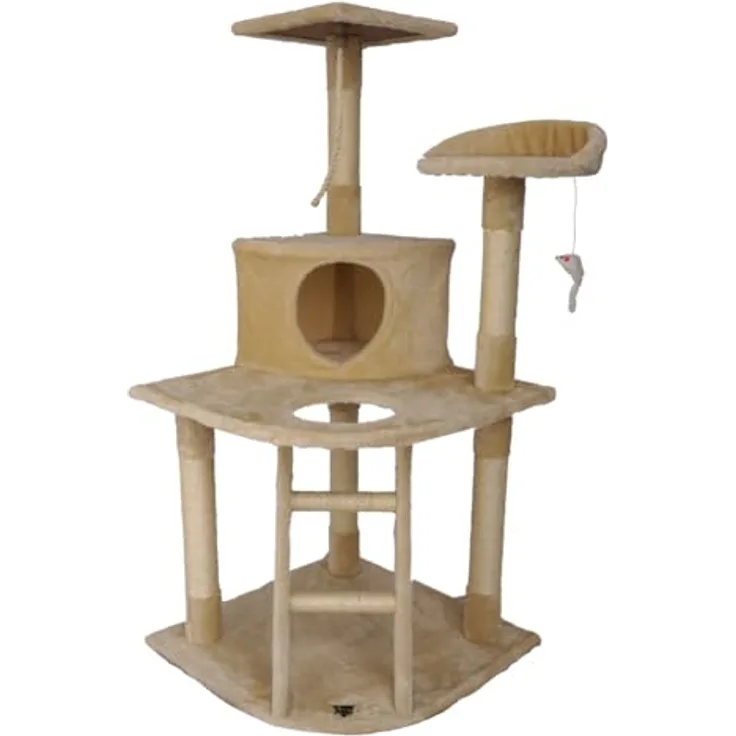 Spocado SPOCADO Rovers Katzenkratzbaum 120 x 55 x 55 cm - Vielseitiges Design mit geräumiger Höhle, Aussichtsplattform und Sisalpfosten. Idealer Rückzugsort für Katzen, einfacher Aufbau (Beige)
