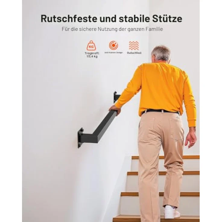 VEVOR Treppenhandlauf, 91 cm schwarzer Wandhandlauf aus Kohlenstoffstahl, 113 kg Tragkraft, rutschfest für Innenbereich und flexible Installation – Bild 2