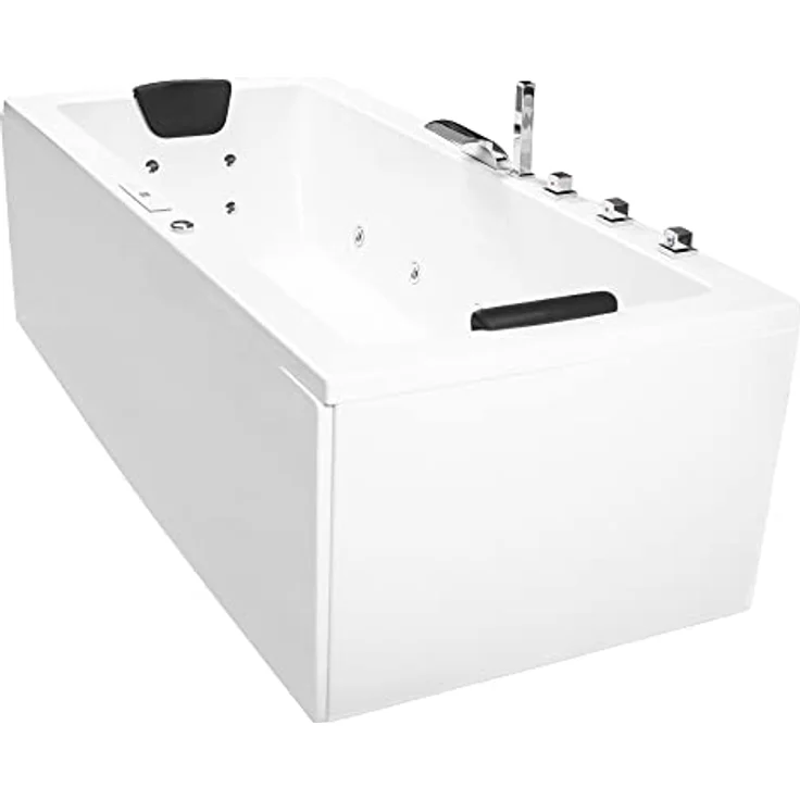 BASERA Basera® Indoor Whirlpool Badewanne Naxos Classic 150 x 75 cm, hochglanzweiß, mit 24 Massagedüsen, LED-Farblichtambiente und Bluetooth-Radio – Bild 4