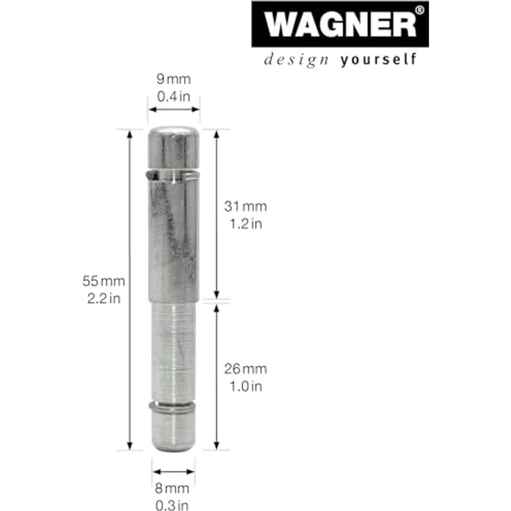 WAGNER Reduzierstift 2tlg. - Ø 9 / 8 mm x Höhe 31/26/55 mm, für Möbelrolle / Möbelgleiter mit Aufnahme 8 mm, Stahl verzinkt, Klemmring - Industriestahl, 2er-Set, patentiertes Wagner Norm-System – Bild 2
