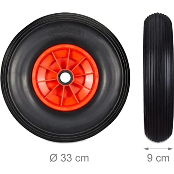 Relaxdays Schubkarrenrad 4.00-6, Vollgummirad mit Kunststofffelge, 3 Adapter, Ersatzrad pannensicher, 100kg, schwarz-rot, 33 x 33 x 9 cm – Bild 4