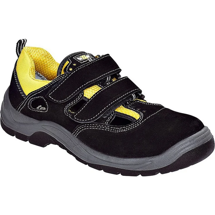 teXXor Romans S1 Sicherheitsschuh, Veloursleder schwarz, EN ISO 20345:2011, atmungsaktiv, leichte PU-Sohle mit Klettverschluss