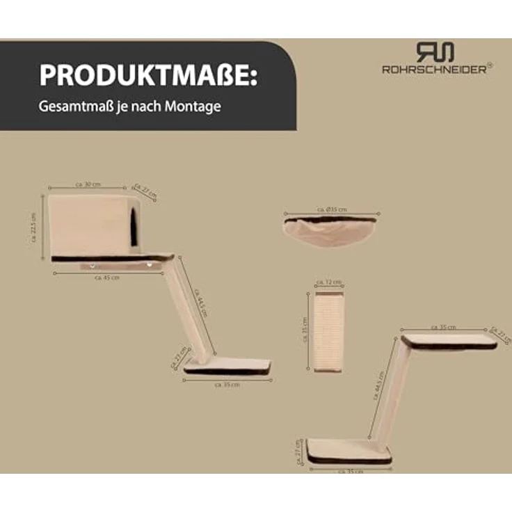 Katzen Kletterwand 8er Set + 2 Extra Spielkugeln Beige/Braun – Bild 3