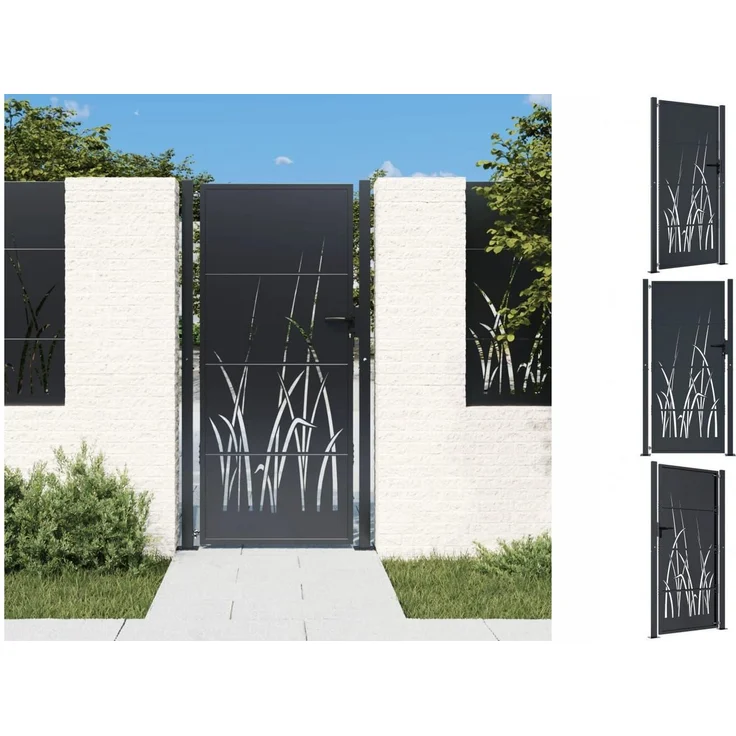 vidaXL Gartentor Anthrazit 105x205 cm Stahl Gras-Design Abschließbar Schlüsse – Bild 1
