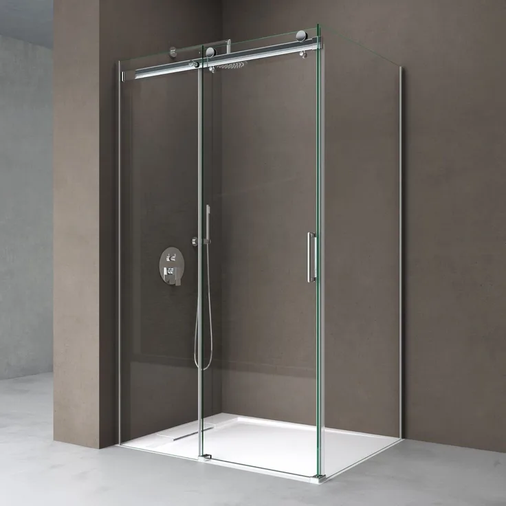 doporro Eckdusche Duschkabine Ravenna17 mit Schiebetür ESG-Sicherheitsglas Klarglas, BxT: 115x70 cm, Einscheibensicherheitsglas, Aluminium/Chrom/Messing, Eckig (Eckdusche)