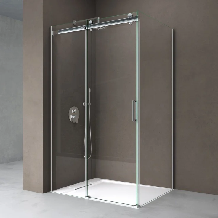 doporro Eckdusche Duschkabine Ravenna17 mit Schiebetür ESG-Sicherheitsglas Klarglas, BxT: 115x70 cm, Einscheibensicherheitsglas, Aluminium/Chrom/Messing, Eckig (Eckdusche)
