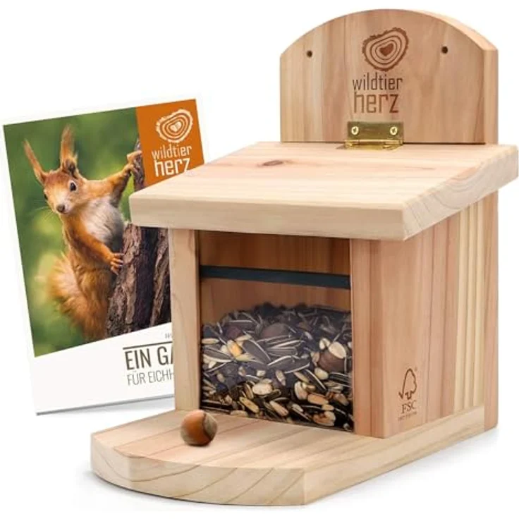 wildtier herz I Eichhörnchen Futterhaus wetterfest I aus verschraubtem Massiv-Holz Futterstelle I Futterstation Eichhörnchen Kobel, Eichhörnchenhaus – Bild 1