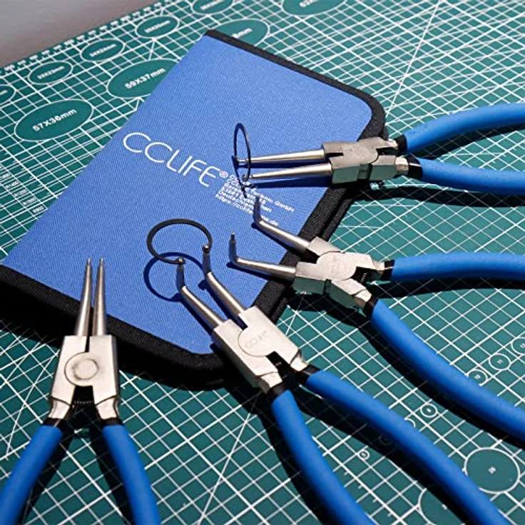 CCLIFE 4tlg Sprengringzangen Seegeringzange Set 225mm Zange Gerade & Gebogen für Sicherungsring Innen / Außen – Bild 2