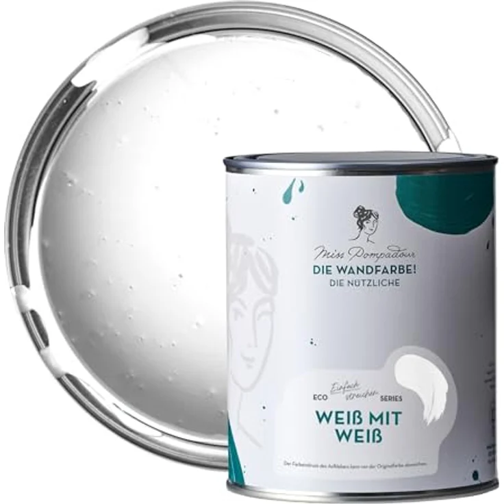 MissPompadour Wandfarbe Weiß, abwaschbare, scheuerbeständige Wandfarbe mit hoher Deckkraft, wasserbasiert, 1 L – Bild 1