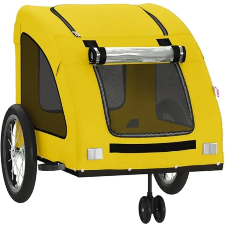 vidaXL Hunde-Transportbox Fahrradanhänger Gelb, robuster Eisenrahmen, Oxford-Gewebe, PVC-Dach, für kleine Hunde und Katzen, max. Tragfähigkeit 45 kg – Bild 6