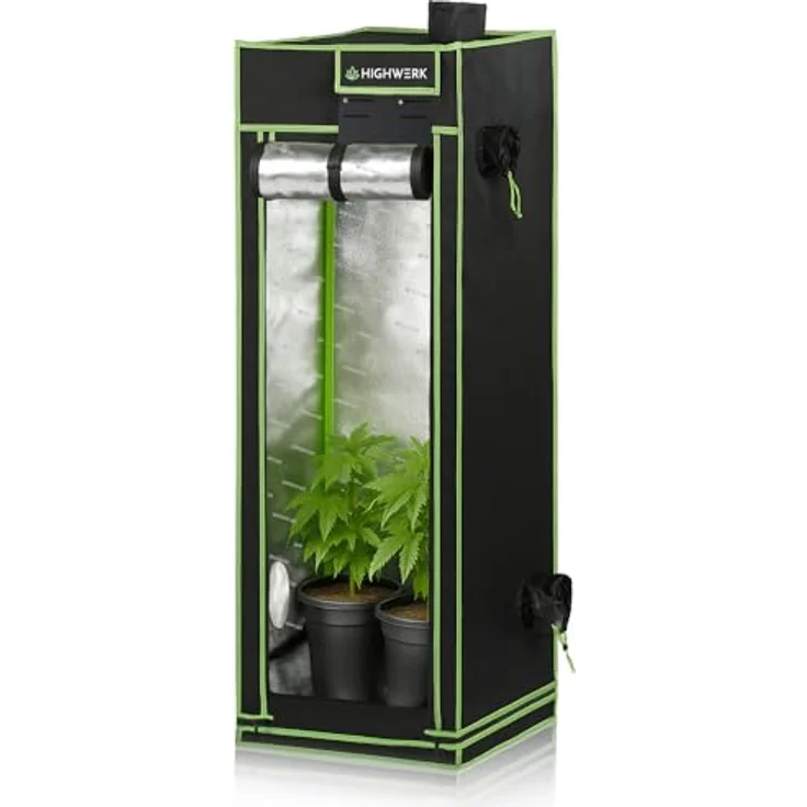 HIGHWERK Growzelt 40 x 40 x 120 cm, Indoor Grow Tent, lichtundurchlässig, schwarz/grün, mit hochreflektierender Innenbeschichtung – Bild 4