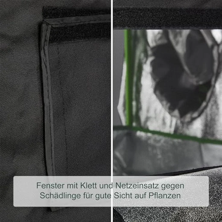 Relaxdays Gewächshaus Growbox, dunkler Growschrank mit 95% Lichtreflexion, 4 Zugängen und Sichtfenster – Bild 6