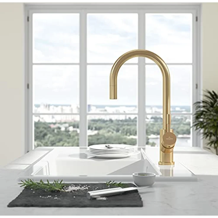 Villeroy & Boch Umbrella Flex | Hochdruck | Einhand-Küchenarmatur mit herausziehbarer Handbrause | Gold | 92540003 – Bild 4