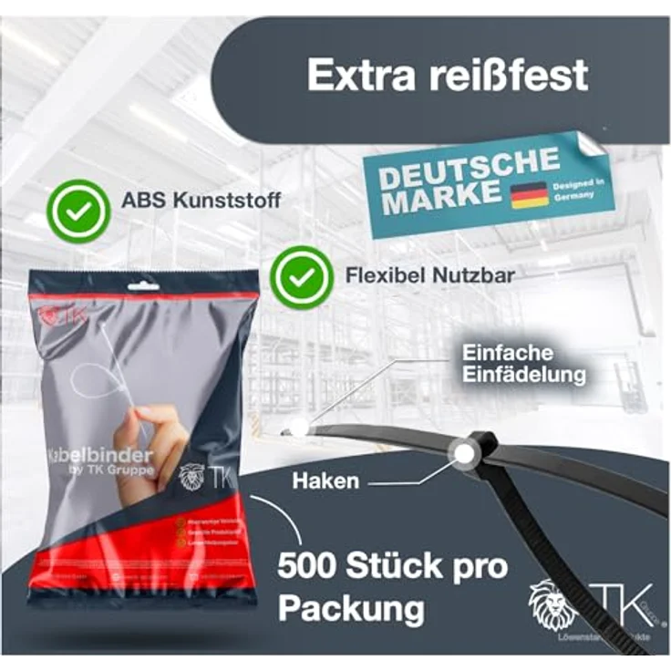 toolmate® 500x Kabelbinder cable ties schwarz Set - kurz & lang - reißfest & UV beständig - diverse Längen - für Handwerk & Haushalt – Bild 3