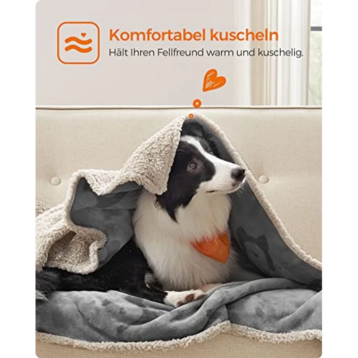 Feandrea wasserdichte Hundedecke, Sherpa Fleece Haustier Decke für mittelgroße und große Hunde, Katzen, 152 x 127 cm, XL, maschinenwaschbar, beidseitiger Sofabezug-Schutz, grau – Bild 4