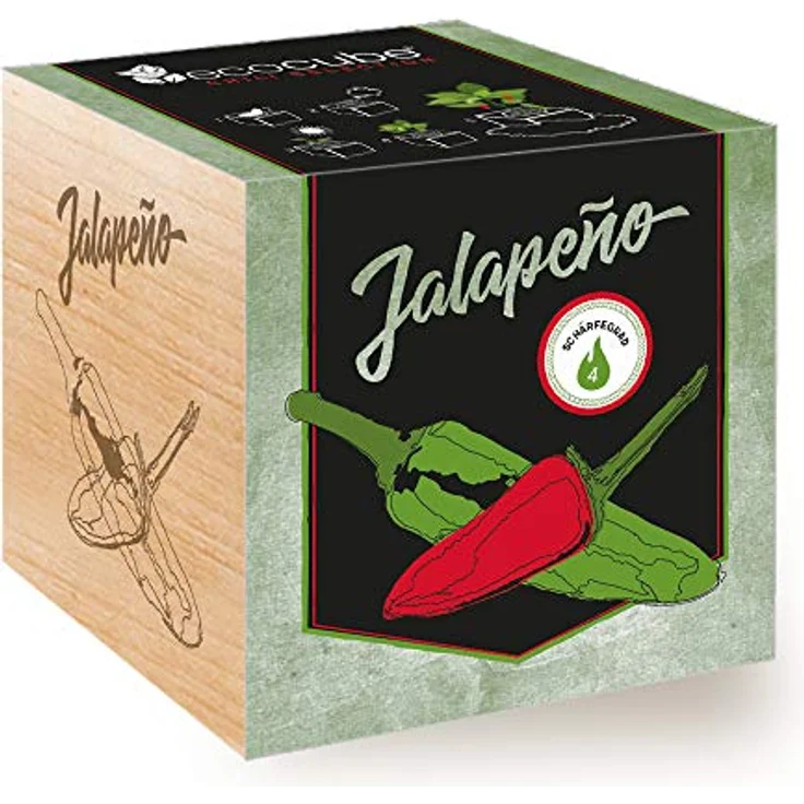 Feel Green Ecocube Chili Jalapeño, Anzuchtset mit Schärfegrad 4 (Scoville: 2.500-8.000), Pflanzen im Holzwürfel, Made in Austria – Bild 1
