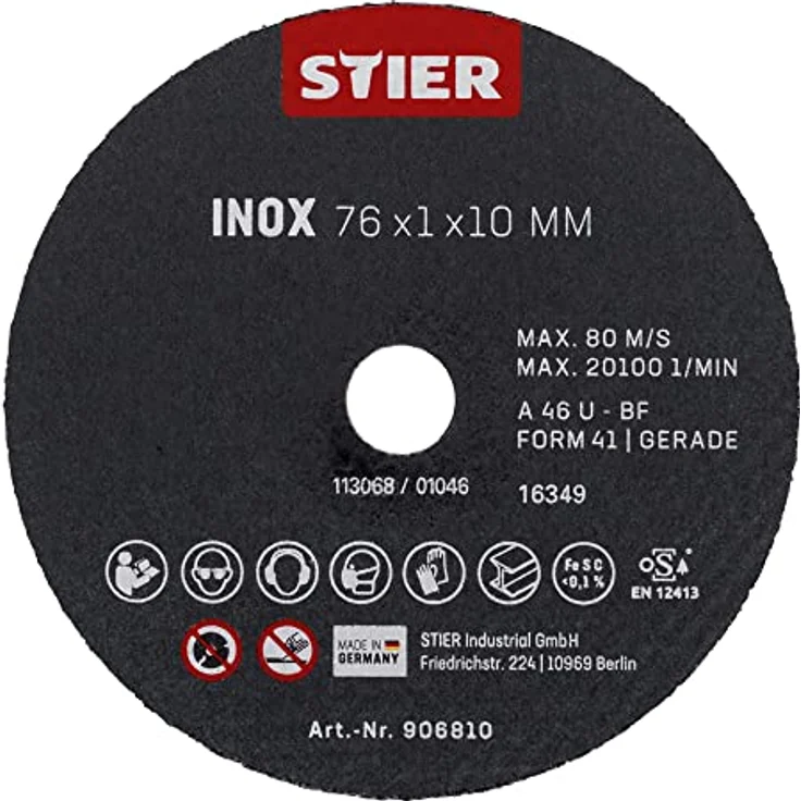STIER Trennscheibe Edelstahl/Inox 76 x 1 x 10 gerade 10 Stk, extra hohe Lebensdauer, geringer Funkenflug – Bild 1