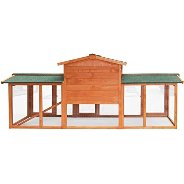 Wiltec Hasenstall 2190 x 530 x 850 mm mit Freilaufgehege und erhöhtem Unterschlupf aus Fichtenholz, Kaninchenkäfig mit 2 Etagen, Kleintierstall in Naturholzoptik – Bild 3