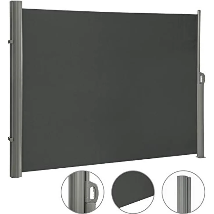 LARMNEE Alu-Seitenmarkise 200 x 450 cm, blickdicht, wasserdicht, UV-Schutz, dunkelgrau – Bild 4