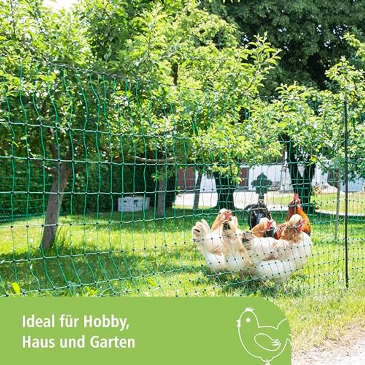 Kerbl Hobbyfarming PoultryNet, Geflügelnetz 106cm x 25m, stromlos, grün, 8 Pfähle, ideal für Hühner, Gänse und Puten, 3 Jahre UV-Stabilität – Bild 2