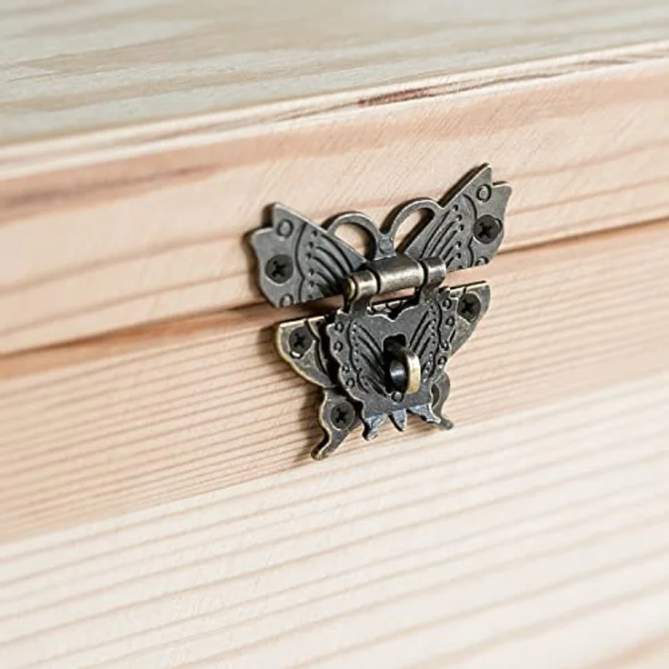 HMF Vintage Möbelbeschlag Schmetterling Verschluss mit Schlossöse, Hebelverschluss, 50 x 45 mm, Bronze – Bild 7