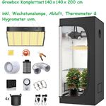 JUNG GrowPRO LED Grow Set + 1x Pure LED Q120, 200W, Gewächshaus Growbox Komplettset mit Zuchtzelt und LED Lampe, 140 x 140 x 200 cm, Cannabis Set Box Pflanze, Abluftset - JUNG