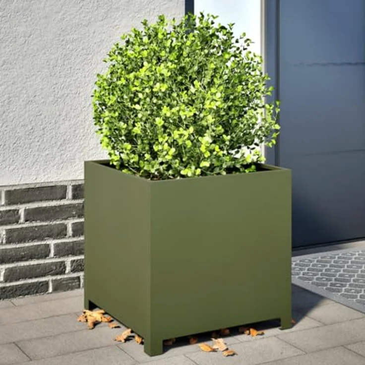 vidaXL Pflanzkübel Olivgrün 50x50x50 Stahl, rostbeständig und stabil – Bild 2