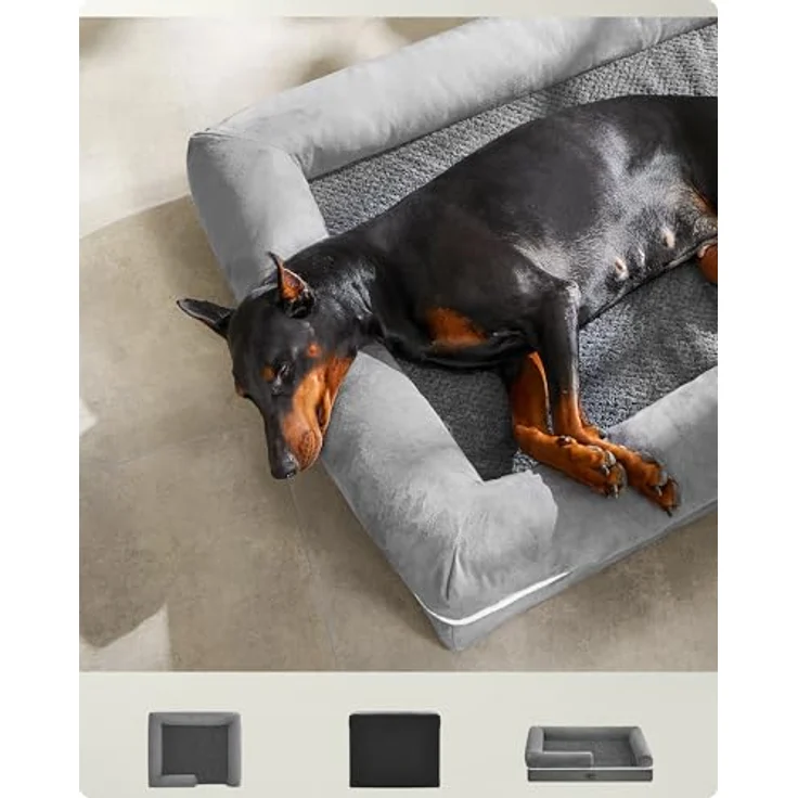 Feandrea Orthopädisches Hundebett, weiche Polsterung, erhöhte Ränder, abnehmbar und waschbar, rutschfeste Unterseite, hellgrau – Bild 4