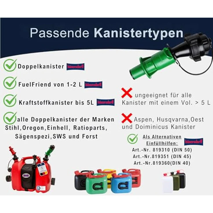 hünersdorff Kettenhaftöl Sicherheits-Einfüllsystem für PROFI ECO Doppelkanister, mit Füllstopp und integrierter Belüftung, E10 geeignet, Made in Germany – Bild 6