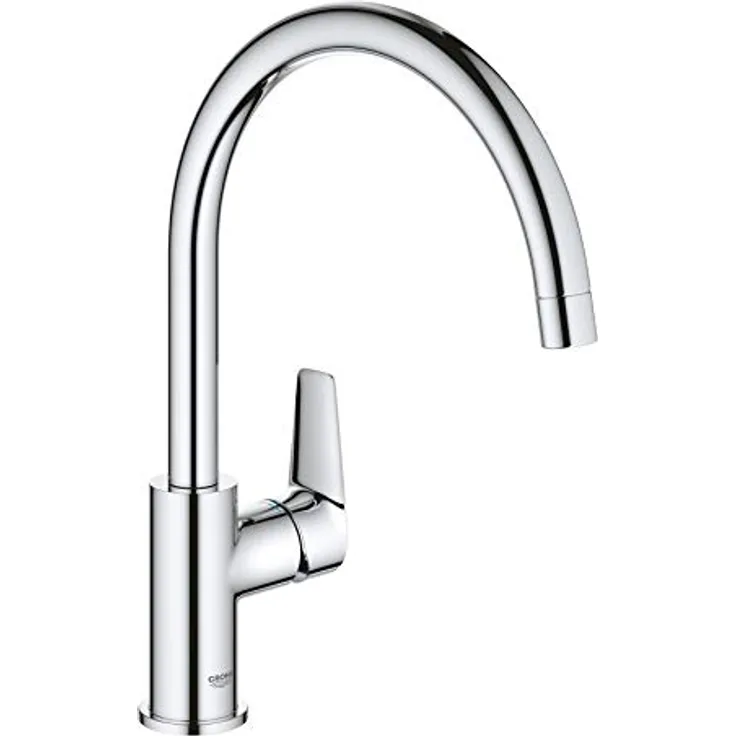 Grohe BauEdge 31367001, Einhandmischer Küchenarmatur mit 360° Schwenkbereich und hohem Auslauf, Chromoberfläche