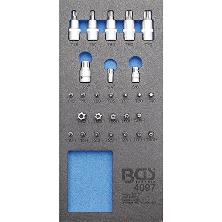 BGS 4097 Werkstattwageneinlage 1/3, Bit- und Bit-Einsatz-Sortiment, 27-tlg., Chrom-Vanadium-Stahl, T-Profil Torx Bits – Bild 1