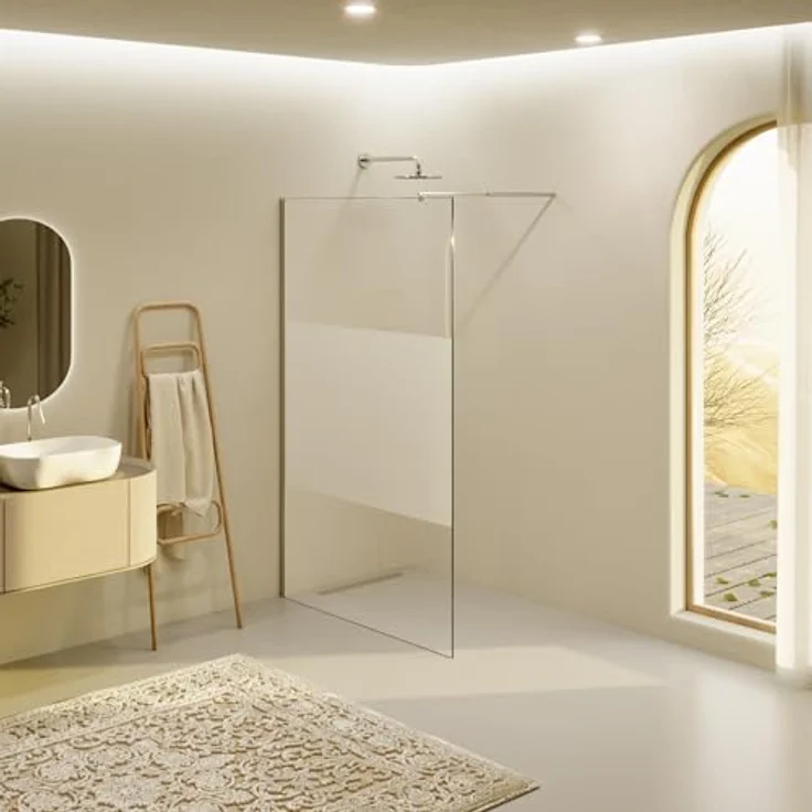 i-flair Duschabtrennung Walk In FIONA 70x200 cm, 10mm TEILSATINIERTES Nano ESG Sicherheitsglas, EDELSTAHL Wandprofil mit verstellbarer Stabilisierungsstange, Montageanleitung inklusive – Bild 2
