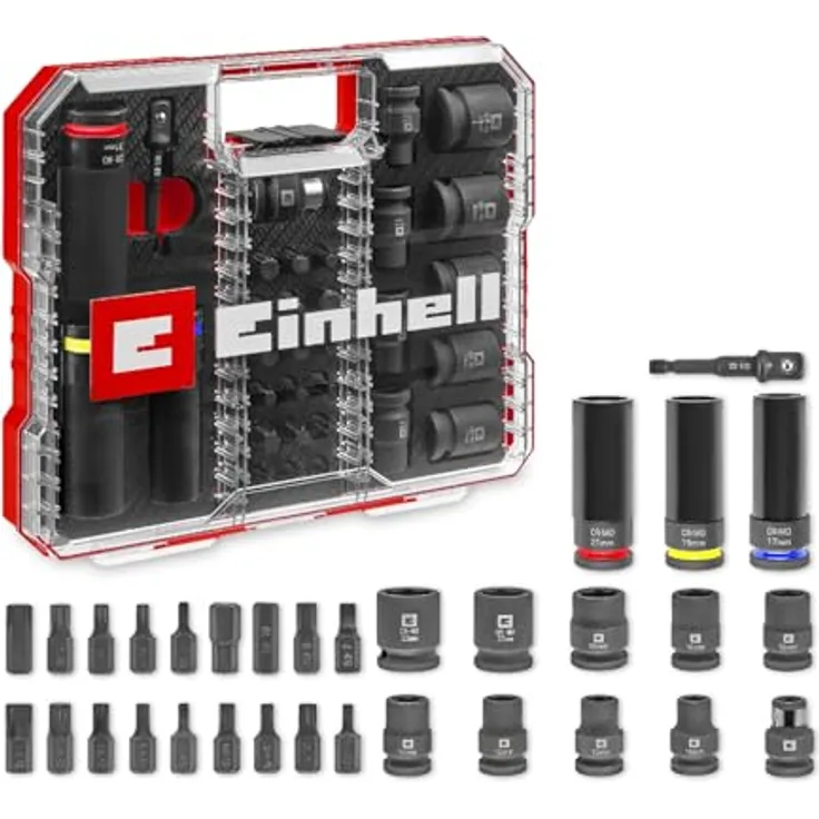 Einhell Impact Stecknuss-Set 32-teilig, schlagfeste Kraftbits und Stecknüsse aus CrMo-Stahl, ideal für KFZ-Bereich