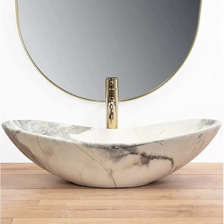 wohnwerk.idee Aufsatzwaschbecken Waschbecken Marmor Optik 62,5x36cm Royal Sand, einzigartiges und unnachahmliches Muster – Bild 3