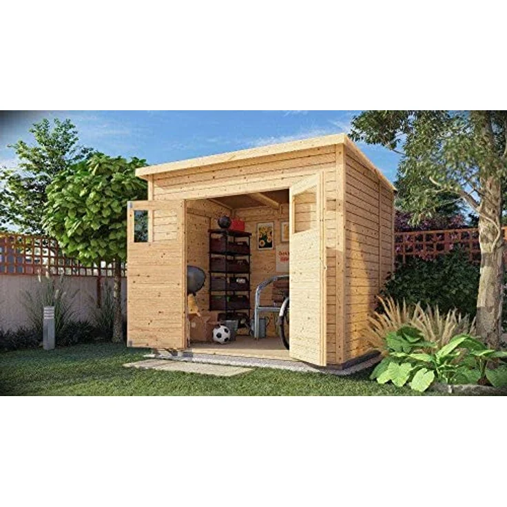 Alpholz Gerätehaus Mollie aus Fichten-Holz | Gartenhaus mit 14mm Wandstärke | Holzhaus inklusive Montagematerial | Geräteschuppen Größe: 197 x 193 cm | Pultdach – Bild 1