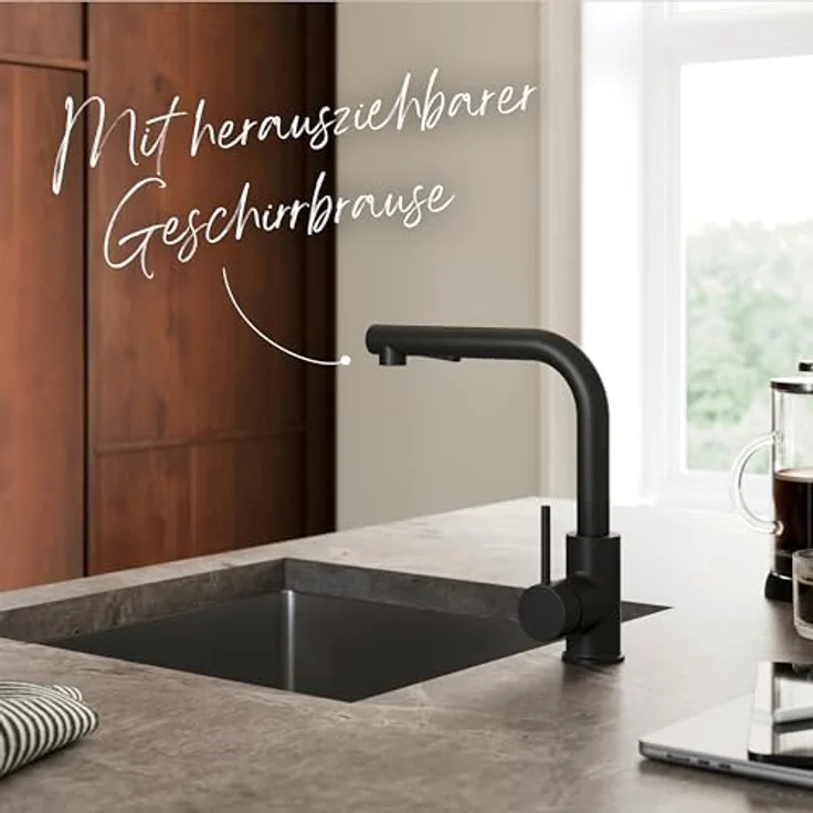Lenz Küchenarmatur OLINA FLEX, extra hohe Schwarz-matt Armatur mit flexibler Brause, Easy-Weight-System und Cold-Start-Funktion – Bild 3