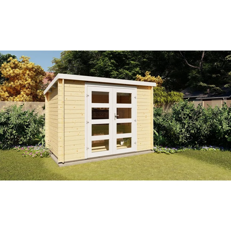 Finn Art Blockhaus Gartenhaus Flachdach Funny 13, 3x2m, 28mm Wandstärke, Holz, ohne Fußboden, modern und vielseitig