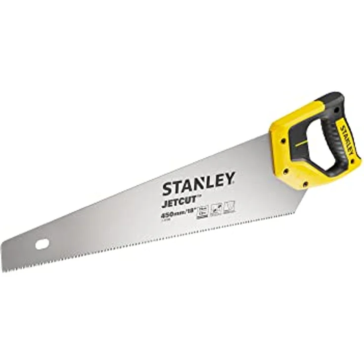 Stanley JetCut feine Handsäge 2-15-595 in 450 mm Länge Säge für Holz, Kunststoff, Laminat mit Griff aus Bi-Material, verbesserter Verzahnung & 45-90° Anschlag für präzises Sägen – Bild 2