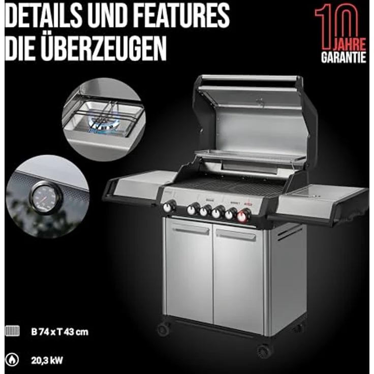 Enders Monroe Pro 4 SIKR Turbo, Gasgrill mit 4 Brennern, Hochleistungshitzezone, Rückwandbrenner und gusseisernem Grillrost – Bild 7