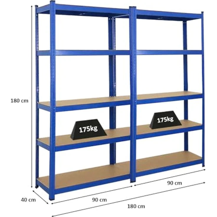 PROREGAL Mega Deal 2X Kellerregal Gorilla | HxBxT 180x90x40cm | Fachlast 175kg | Blau | Schwerlastregal mit Werkbank Nutzung – Bild 2