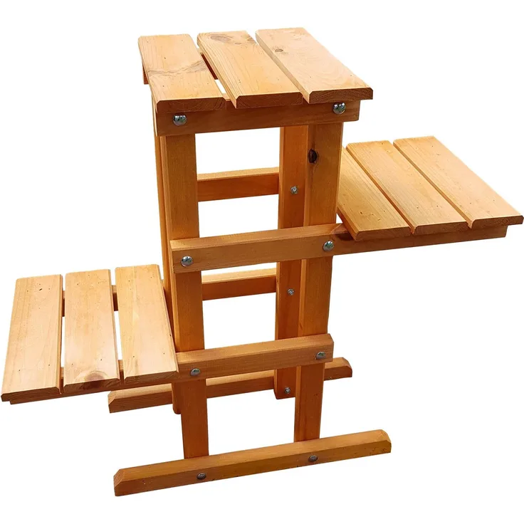 Promadino Blumenständer Blummentreppe, BxTxH: 60x24x56 cm, Holz in honigbraun, frost- und witterungsbeständig