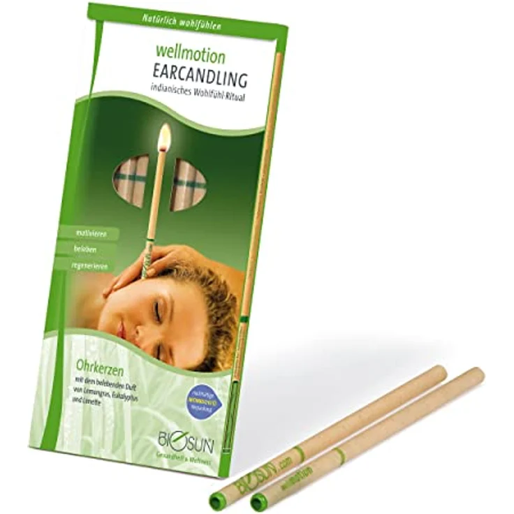 10 Stück (5 Paar) BIOSUN wellmotion Ohrkerzen / Ohrenkerzen Mit Sicherheits-Filter. Belebender Duft Von Lemongras, Eukalyptus Und Limette – Bild 1