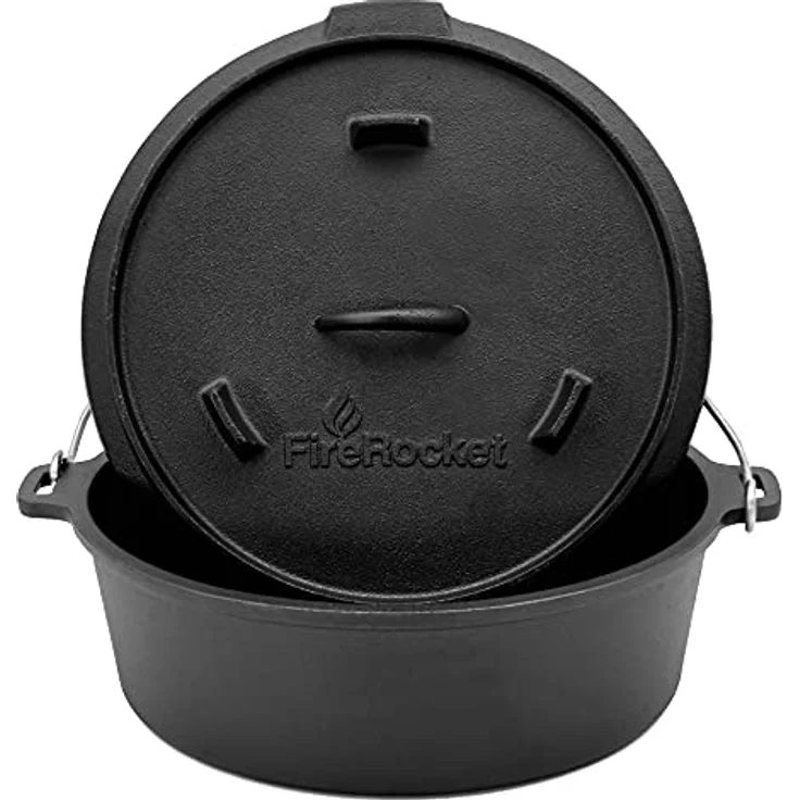 FireRocket Dutch Oven 6qt 5,5L ohne Füße Premium Gusseisen Schmortopf Gusstopf Feuertopf Bräter eingebrannt niederländischer Kochtopf – Bild 3