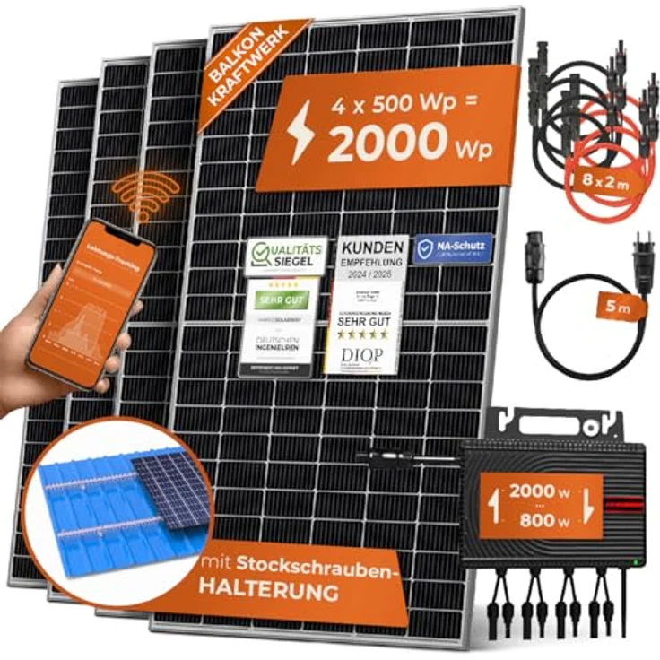 Solarway Balkonkraftwerk 2000W inkl. Envertech & Zubehör - 500W Solarmodule - genehmigungsfrei - smarte Überwachung per Wifi – Bild 1