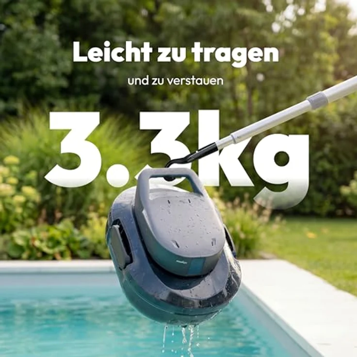 MEDION PR1 Poolroboter Akku, für Aufstellpool, Bodenreinigung, One-Click-Bedienung, Selbstparkfunktion, 120 Min Akkulaufzeit, 2,2 L Filterkapazität, blau, inkl. Ladegerät & Haken – Bild 4