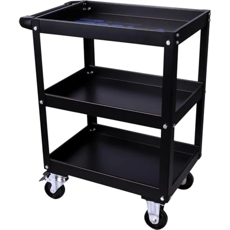 Brilliant Tools BT150900 Service-Wagen, Werkstattwagen mit 3 Ablagen und 40 kg Traglast, pulverbeschichtet, 4 Rollen mit Feststellbremsen, Höhe 85 cm – Bild 4